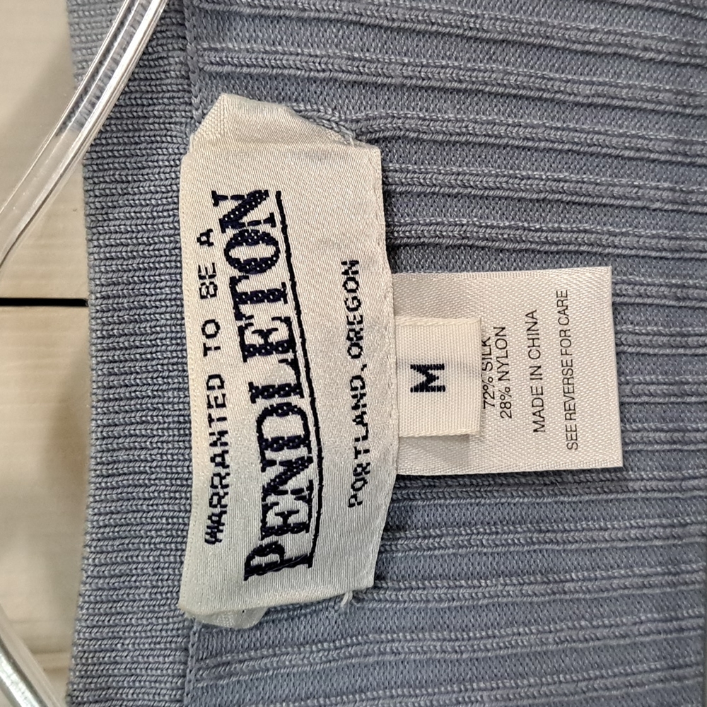 Pendleton silk blend v-neck cardigan sweater - silver gray blue - M - Picture 2 of 8
